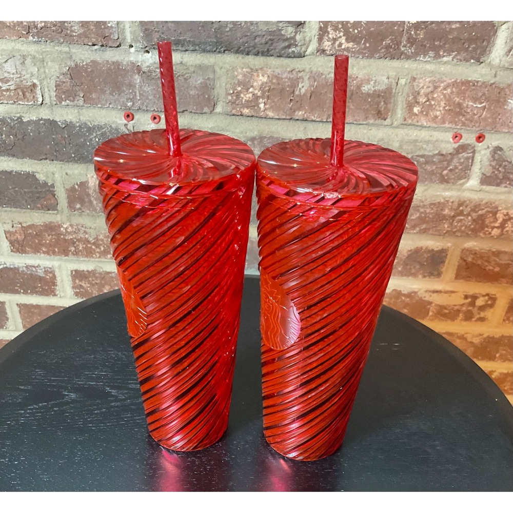 Starbucks Red Swirl Tumbler Venti‎ 24oz Reusable Cold Cup with Lid Straw Set - Picture 2 of 5